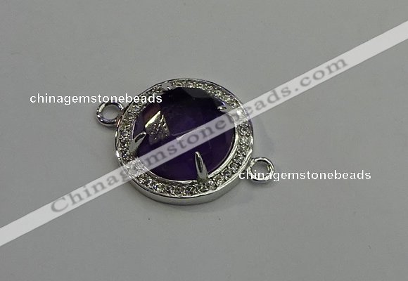 NGC5019 20mm flat round amethyst with rhinestone connectors