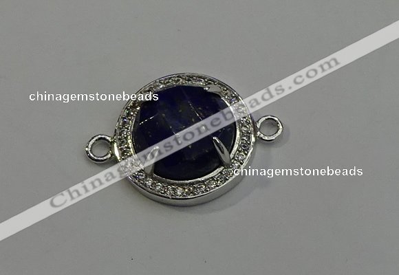 NGC5022 20mm flat round lapis lazuli with rhinestone connectors