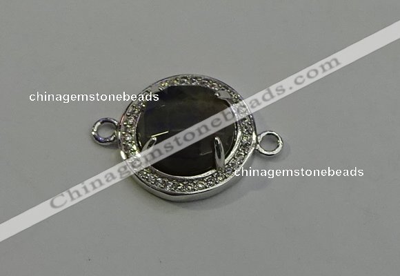 NGC5024 20mm flat round labradorite with rhinestone connectors