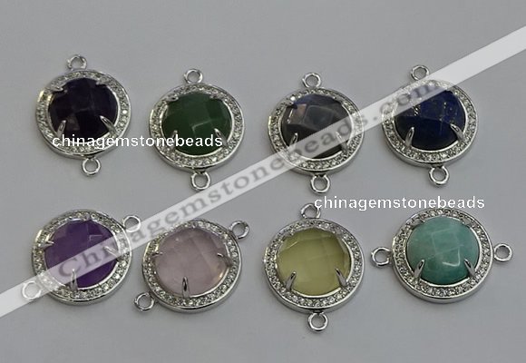 NGC5025 20mm flat round mixed gemstone connectors wholesale