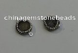 NGC5043 12mm - 14mm flat round druzy agate with rhinestone connectors