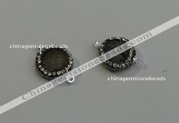 NGC5043 12mm - 14mm flat round druzy agate with rhinestone connectors