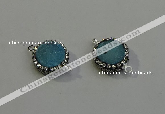 NGC5046 12mm - 14mm flat round druzy quartz with rhinestone connectors