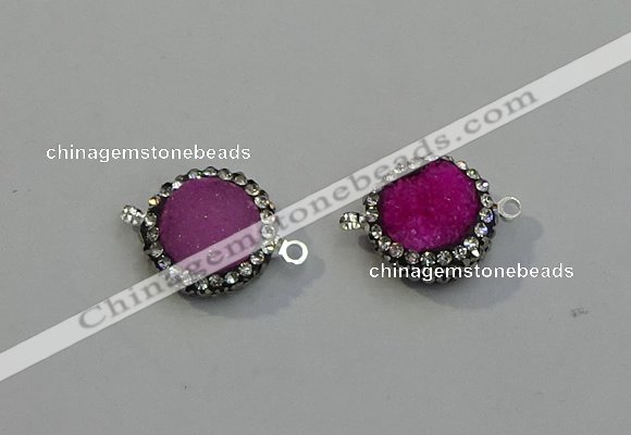 NGC5047 12mm - 14mm flat round druzy quartz with rhinestone connectors