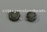 NGC5048 12mm - 14mm flat round druzy quartz with rhinestone connectors