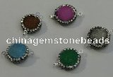 NGC5050 12mm - 14mm flat round druzy quartz with rhinestone connectors