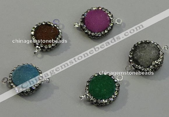 NGC5050 12mm - 14mm flat round druzy quartz with rhinestone connectors