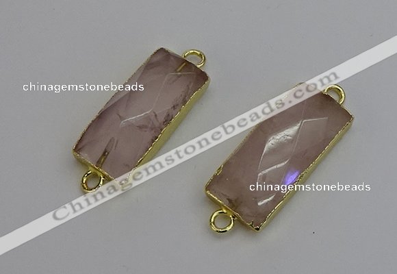 NGC5077 12*30mm - 15*35mm faceted rectangle rose quartz connectors