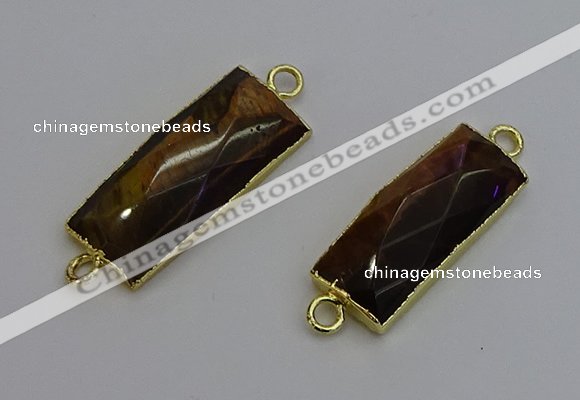 NGC5086 12*30mm - 15*35mm faceted rectangle yellow tiger eye connectors