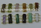 NGC5372 12*30mm - 15*30mm faceted rectangle mixed gemstone connectors