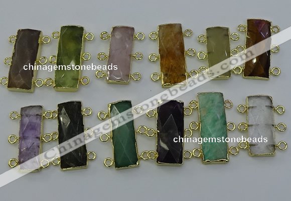 NGC5372 12*30mm - 15*30mm faceted rectangle mixed gemstone connectors