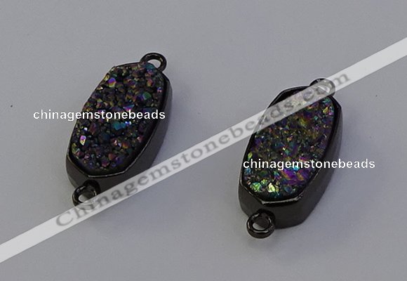 NGC5574 10*22mm - 12*25mm freeform plated druzy quartz connectors