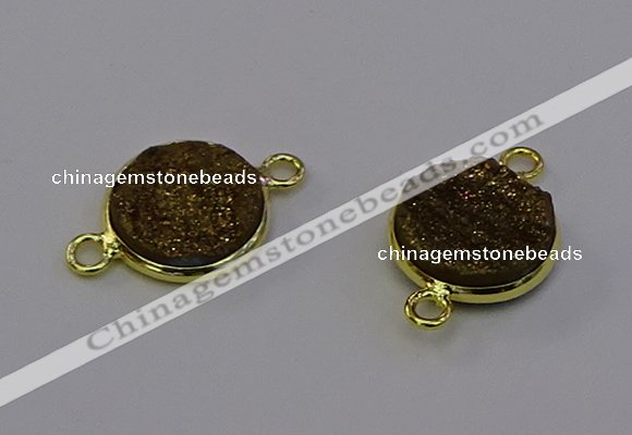 NGC5595 15mm - 16mm coin plated druzy agate connectors wholesale