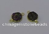 NGC5598 15mm - 16mm coin plated druzy agate connectors wholesale