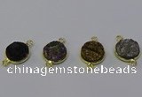 NGC5602 15mm - 16mm coin plated druzy agate connectors wholesale