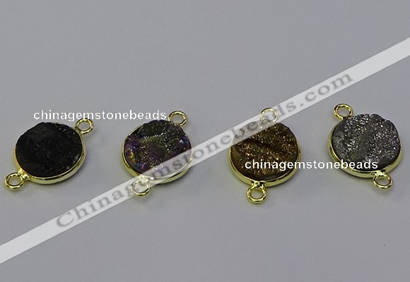 NGC5602 15mm - 16mm coin plated druzy agate connectors wholesale