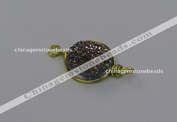 NGC5608 15mm - 16mm coin plated druzy quartz connectors wholesale