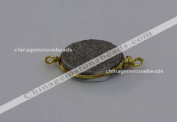 NGC5616 15*20mm oval plated druzy quartz connectors wholesale