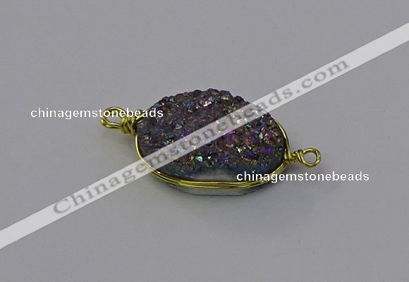 NGC5619 15*20mm oval plated druzy quartz connectors wholesale