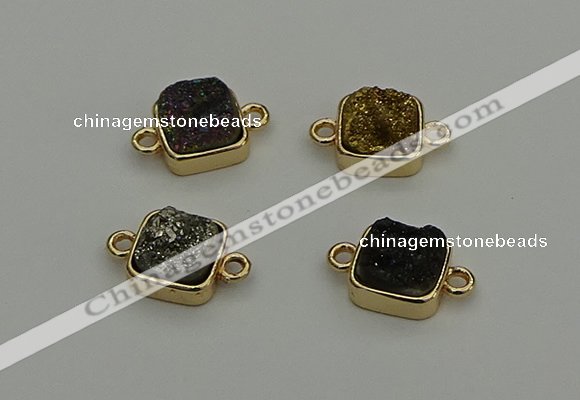 NGC5796 10*10mm square plated druzy agate connectors wholesale