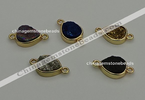 NGC5806 10*14mm flat teardrop plated druzy agate connectors