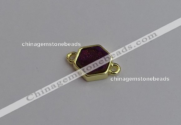 NGC5852 12*12mm hexagon plated druzy agate connectors wholesale