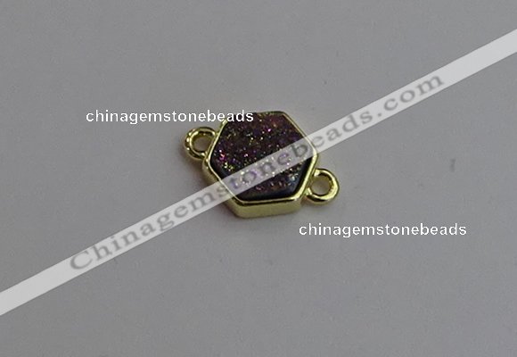 NGC5853 12*12mm hexagon plated druzy agate connectors wholesale