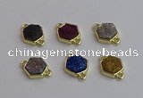 NGC5858 12*12mm hexagon plated druzy agate connectors wholesale