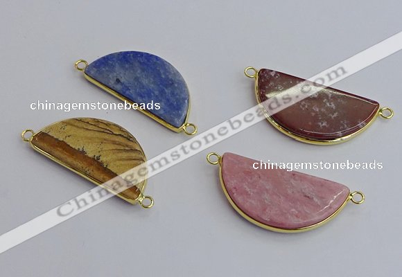 NGC5928 20*40mm moon mixed gemstone connectors wholesale