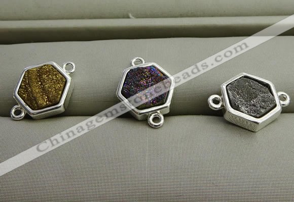 NGC6007 12*12mm hexagon plated druzy agate connectors wholesale