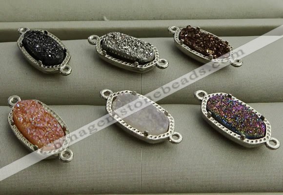 NGC6015 5*8mm oval plated druzy agate connectors wholesale