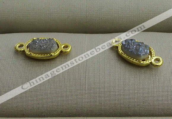 NGC6019 5*8mm oval plated druzy agate connectors wholesale