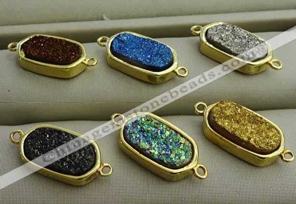 NGC6027 10*16mm oval plated druzy agate connectors wholesale