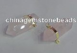 NGC665 10*35mm - 15*40mm faceted nuggets rose quartz connectors