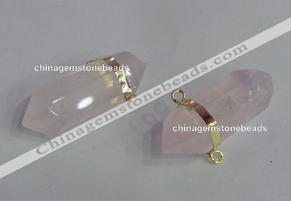 NGC665 10*35mm - 15*40mm faceted nuggets rose quartz connectors