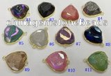 NGC7000 20mm faceted heart plated druzy agate connectors