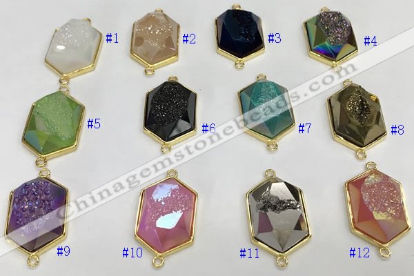 NGC7006 18*25mm faceted hexagon plated druzy agate connectors