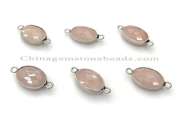 NGC7047 11*15mm faceted oval rose quartz connectors