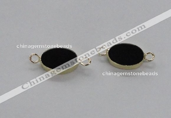 NGC717 13*18mm oval black agate gemstone connectors wholesale