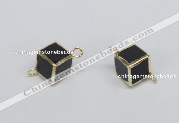 NGC726 12*12mm cube black agate connectors wholesale