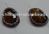 NGC7524 25*35mm - 28*38mm faceted freeform yellow tiger eye connectors