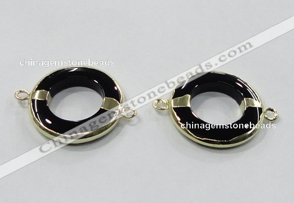 NGC887 30mm donut black agate connectors wholesale