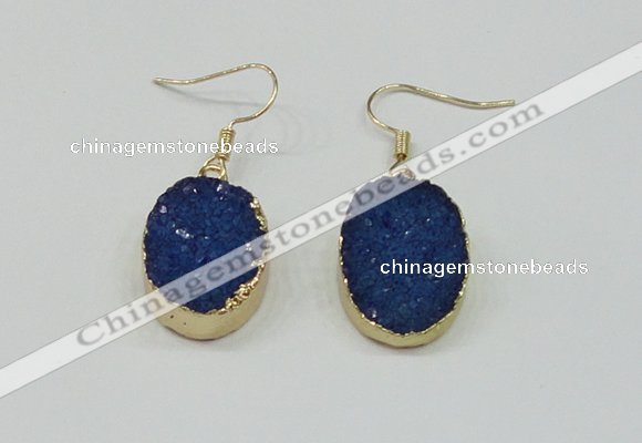 NGE111 15*20mm oval druzy agate gemstone earrings wholesale