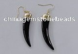 NGE152 10*40mm – 10*42mm oxhorn black agate gemstone earrings