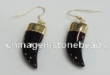 NGE161 11*28mm – 11*30mm oxhorn black agate gemstone earrings