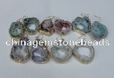 NGE33 30*35mm - 35*40mm freeform plated druzy agate earrings