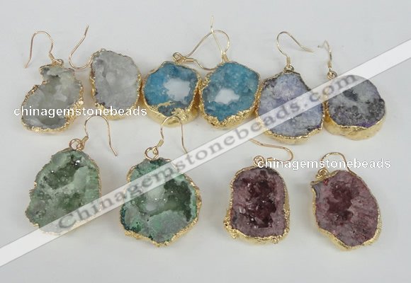 NGE39 20*25mm - 25*30mm freeform plated druzy agate earrings