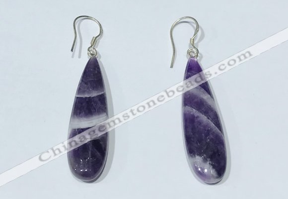 NGE410 10*35mm flat teardrop dogtooth amethyst earrings