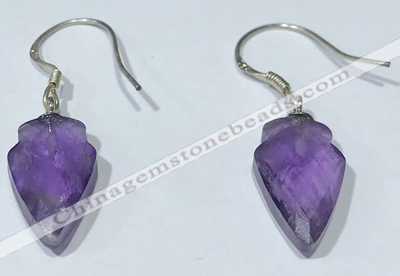 NGE422 9*15mm arrowhead-shaped amethyst earrings wholesale