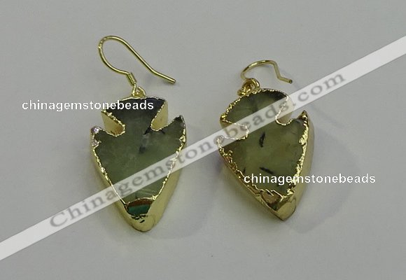 NGE5006 18*25mm - 20*30mm arrowhead green rutilated quartz earrings